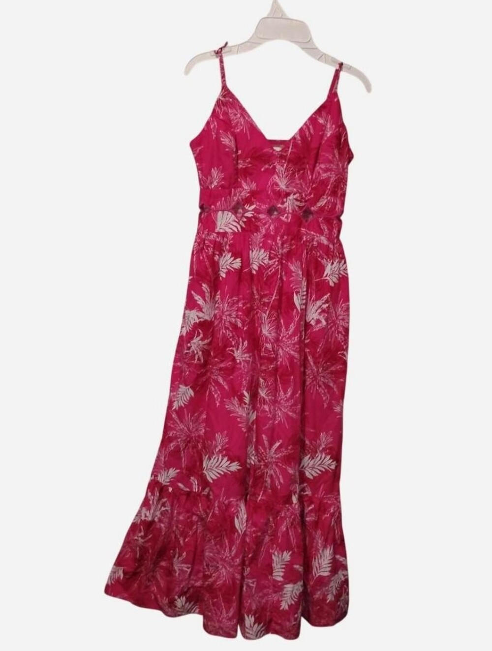 Band of the Free Pink Tropical Palm Print Cutout Tiered Maxi Dress (Size M)